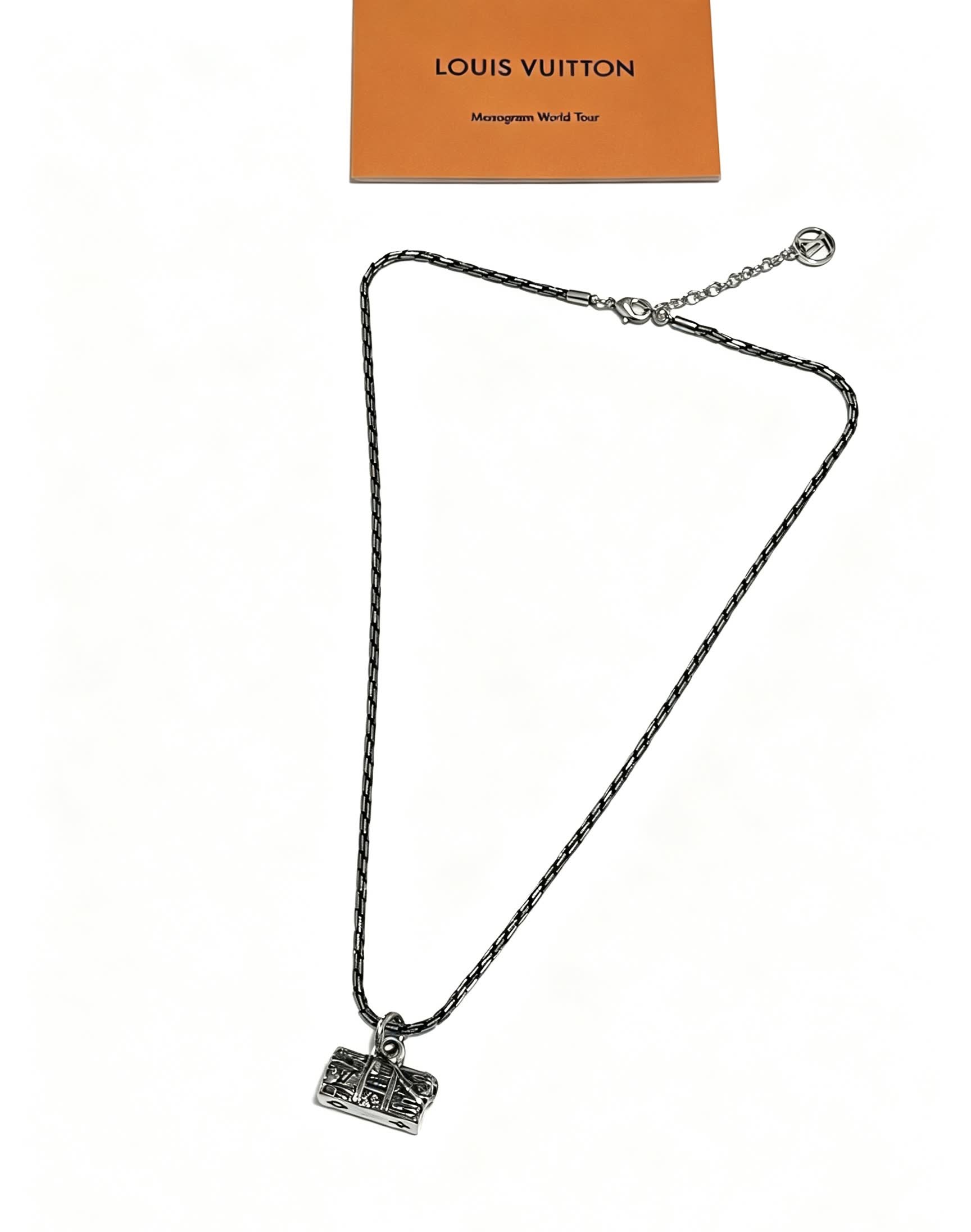 Louis Vuitton Silver Chain Necklace with Lock Charm